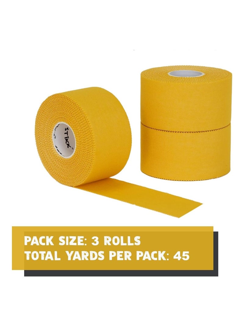 Athletic Tape - 3pk Yellow Athletic Tape - 1.5 inch x 15 Yards - Athletic Tape for Stabilizing & Supporting Muscles and Joints - Athletic Training Supplies to Safeguard Against Sports Injuries