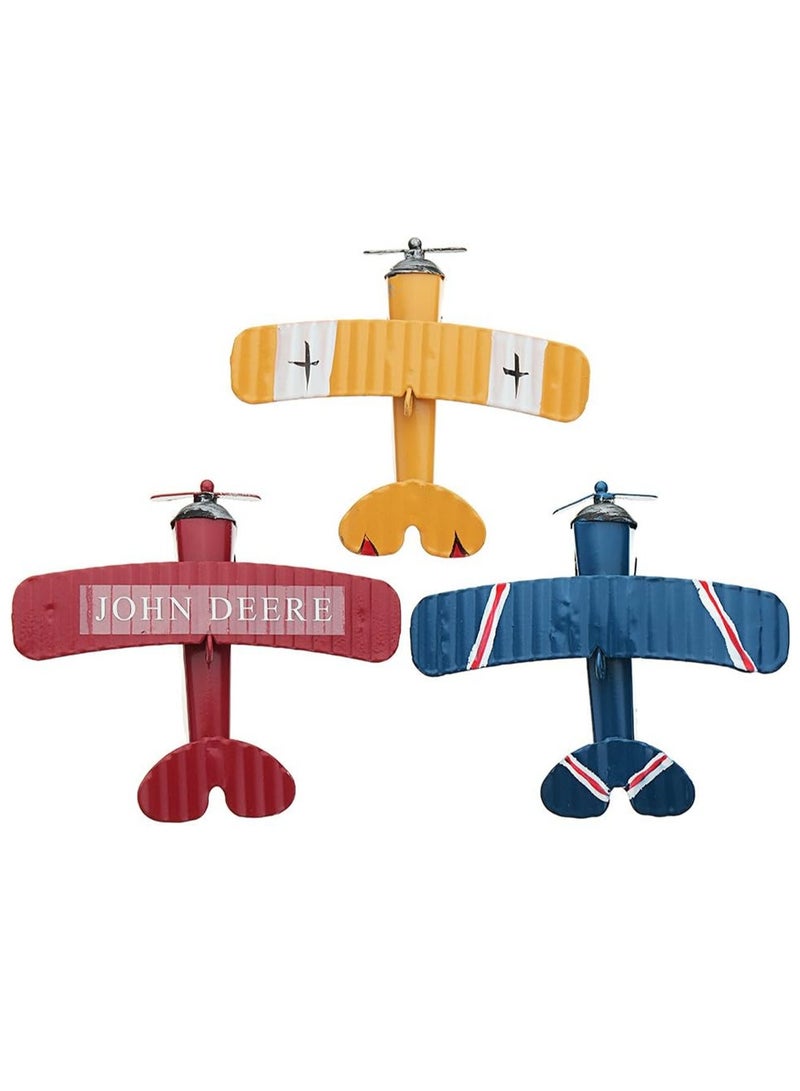 3-Pack Vintage Metal Airplane Models - Retro Airplane Glider Biplane - Desktop Ornaments, Children's Birthday Gifts