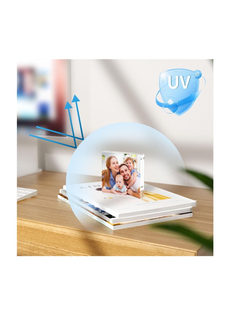 3-Pack 4x4 Inch Acrylic Photo Frames, Ultraviolet-proof Thicker Magnetic Acrylic Block, Freestanding Double Sided Frameless Transparent Square Picture Frame for Desktop Display