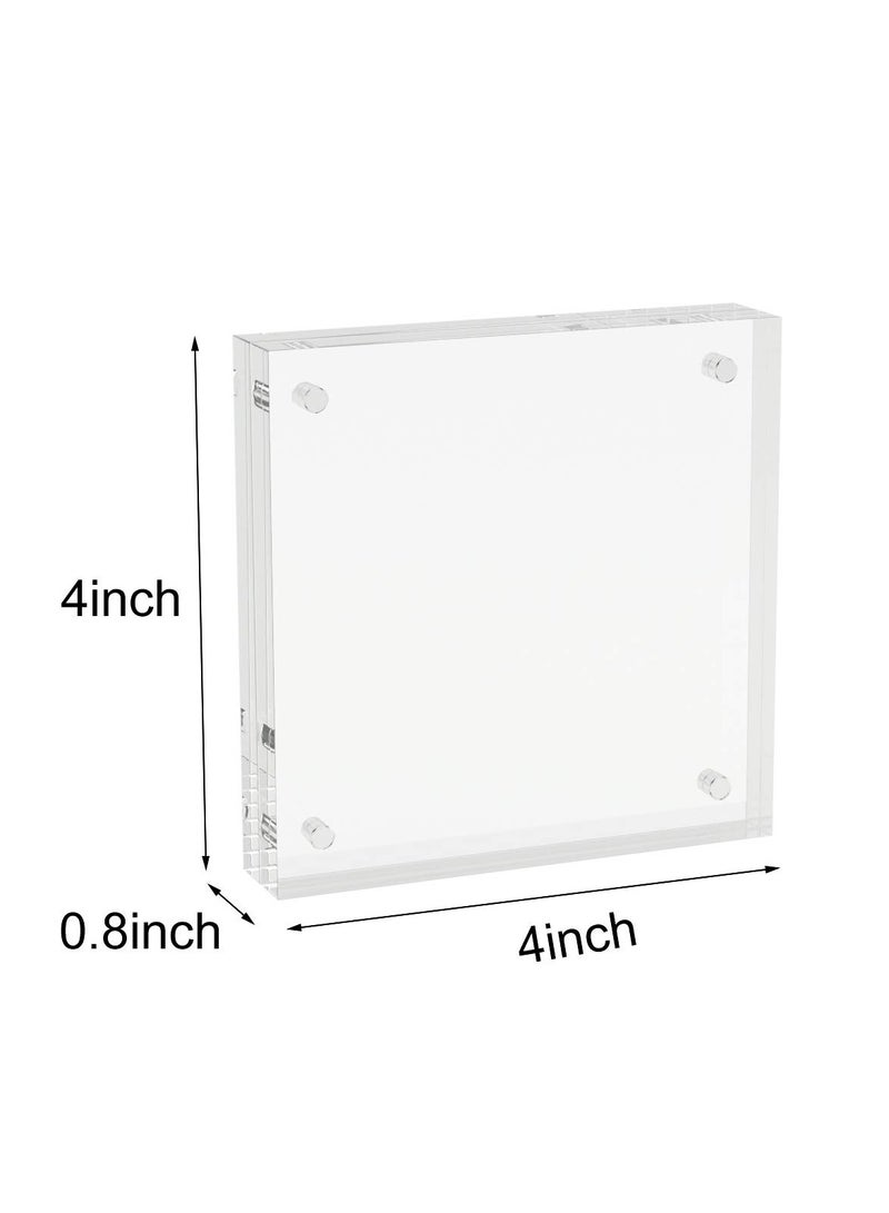 3-Pack 4x4 Inch Acrylic Photo Frames, Ultraviolet-proof Thicker Magnetic Acrylic Block, Freestanding Double Sided Frameless Transparent Square Picture Frame for Desktop Display