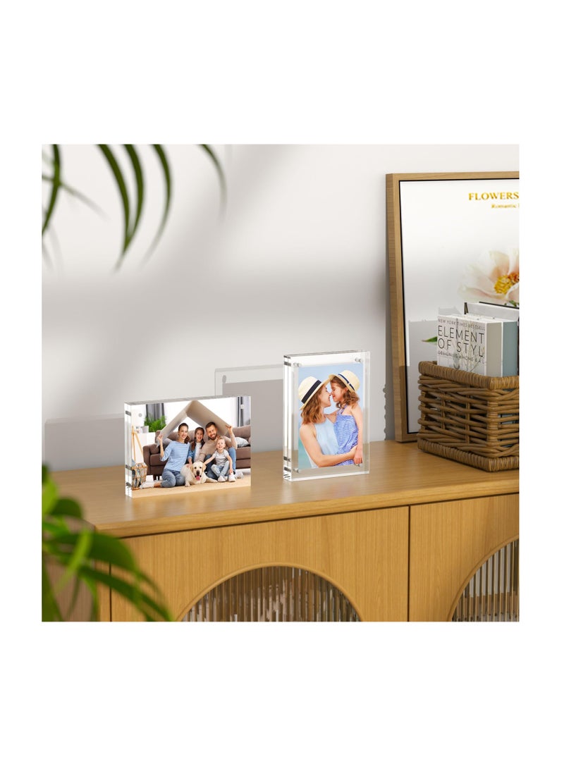 3-Pack 4x4 Inch Acrylic Photo Frames, Ultraviolet-proof Thicker Magnetic Acrylic Block, Freestanding Double Sided Frameless Transparent Square Picture Frame for Desktop Display