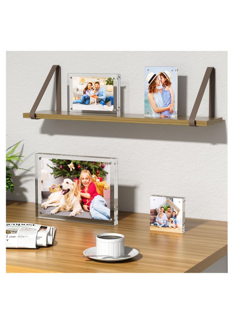 3-Pack 4x4 Inch Acrylic Photo Frames, Ultraviolet-proof Thicker Magnetic Acrylic Block, Freestanding Double Sided Frameless Transparent Square Picture Frame for Desktop Display