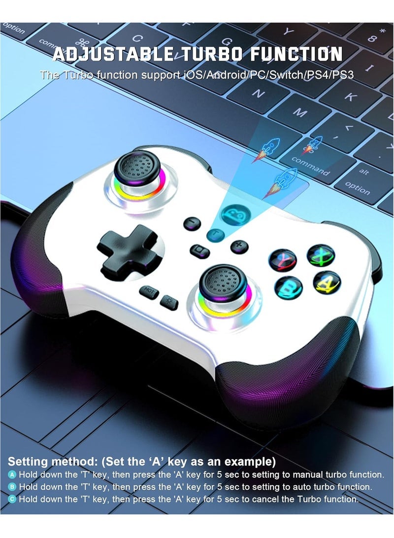 Mobile Gaming Controller for iPad/iPhone/Tablet, Cloud Controller Remote Joystick for iOS/Android, Wireless Switch Controller with Macro Buttons/Hall-Rocker/Hall-Trigger/Dual Vibration (White)