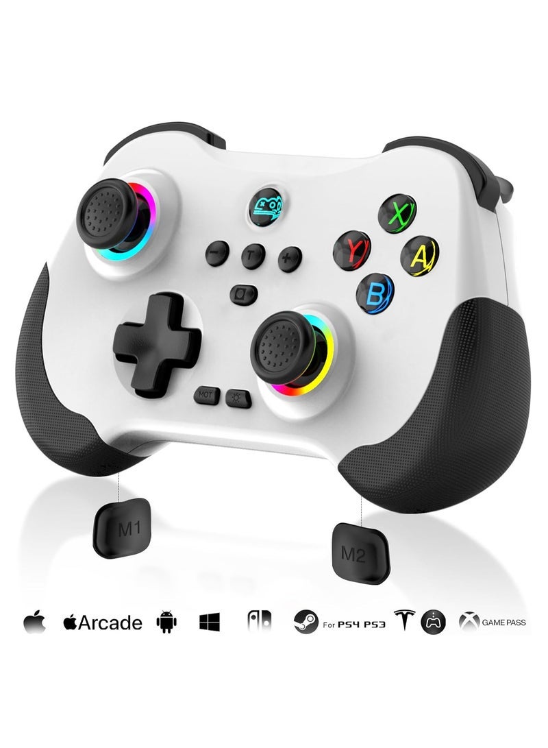 Mobile Gaming Controller for iPad/iPhone/Tablet, Cloud Controller Remote Joystick for iOS/Android, Wireless Switch Controller with Macro Buttons/Hall-Rocker/Hall-Trigger/Dual Vibration (White)