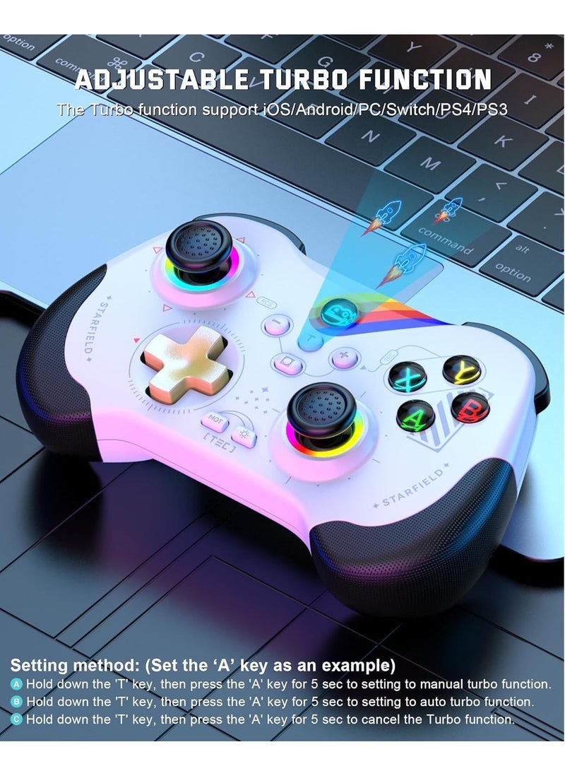 Mobile Gaming Controller for iPad/iPhone/Tablet, Cloud Controller Remote Joystick for iOS/Android, Wireless Switch Controller with Macro Buttons/Hall-Rocker/Hall-Trigger/Dual Vibration (Starry White)