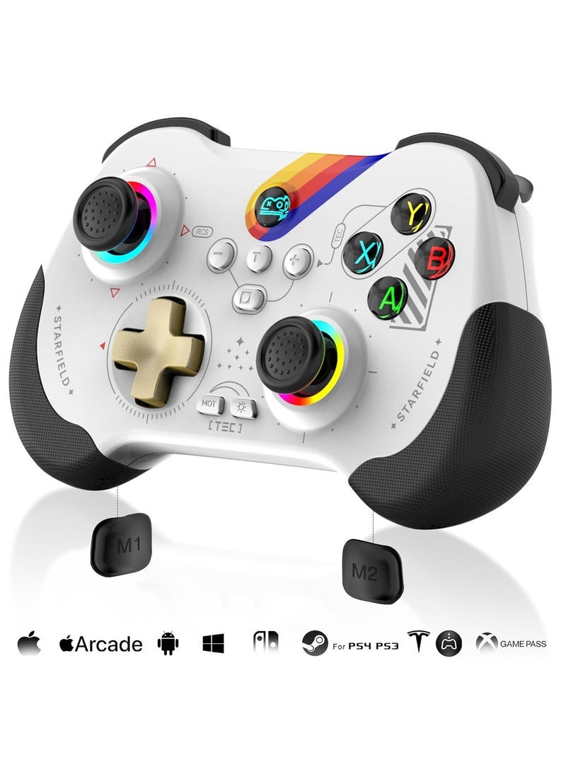 Mobile Gaming Controller for iPad/iPhone/Tablet, Cloud Controller Remote Joystick for iOS/Android, Wireless Switch Controller with Macro Buttons/Hall-Rocker/Hall-Trigger/Dual Vibration (Starry White)