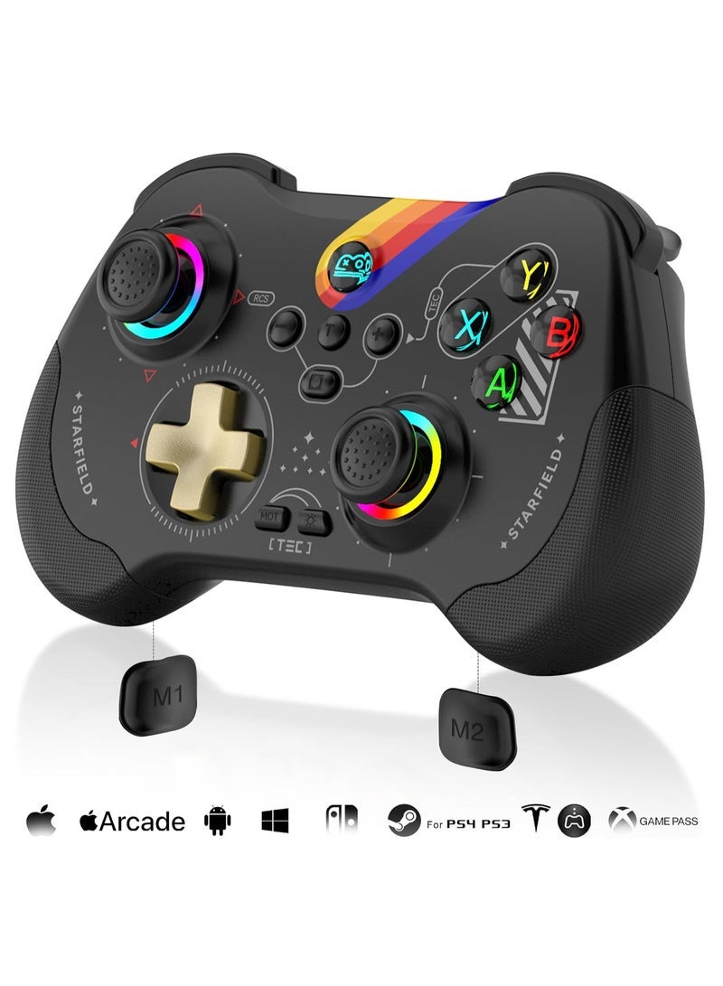 Mobile Gaming Controller for iPad/iPhone/Tablet, Cloud Controller Remote Joystick for iOS/Android, Wireless Switch Controller with Macro Buttons/Hall-Rocker/Hall-Trigger/Dual Vibration (Starry Black)