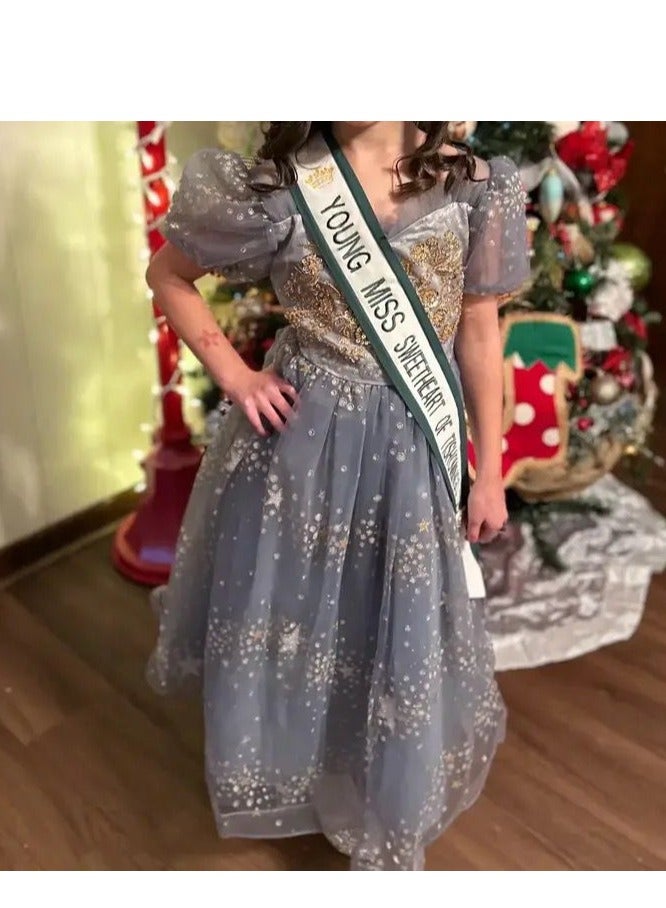 Elegant Girl Party Dress Sequin Embroidered Mesh Gorgeous Ball Evening Dress Formal Cocktail Girl Princess Dress