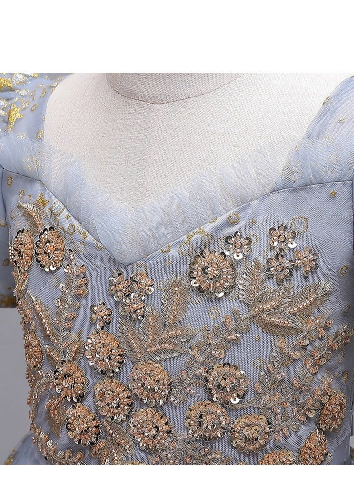 Elegant Girl Party Dress Sequin Embroidered Mesh Gorgeous Ball Evening Dress Formal Cocktail Girl Princess Dress