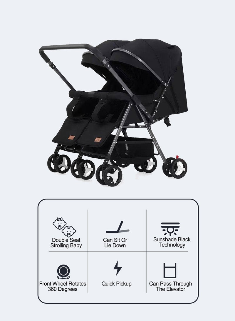 Twin Stroller,Side By Side Double Light Stroller, Easy Fold Travel Stroller With Storage Basket, From Birth To 24 Months