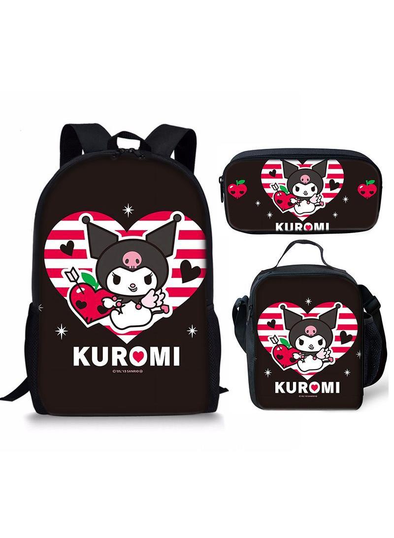 3 pcs set Kuromi Children Backpack Daypack Schoolbag Girls  Boys School Book bag with Lunch Box Pen Case