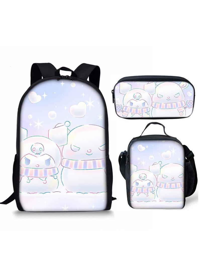 3 pcs set Kuromi Children Backpack Daypack Schoolbag Girls  Boys School Book bag with Lunch Box Pen Case