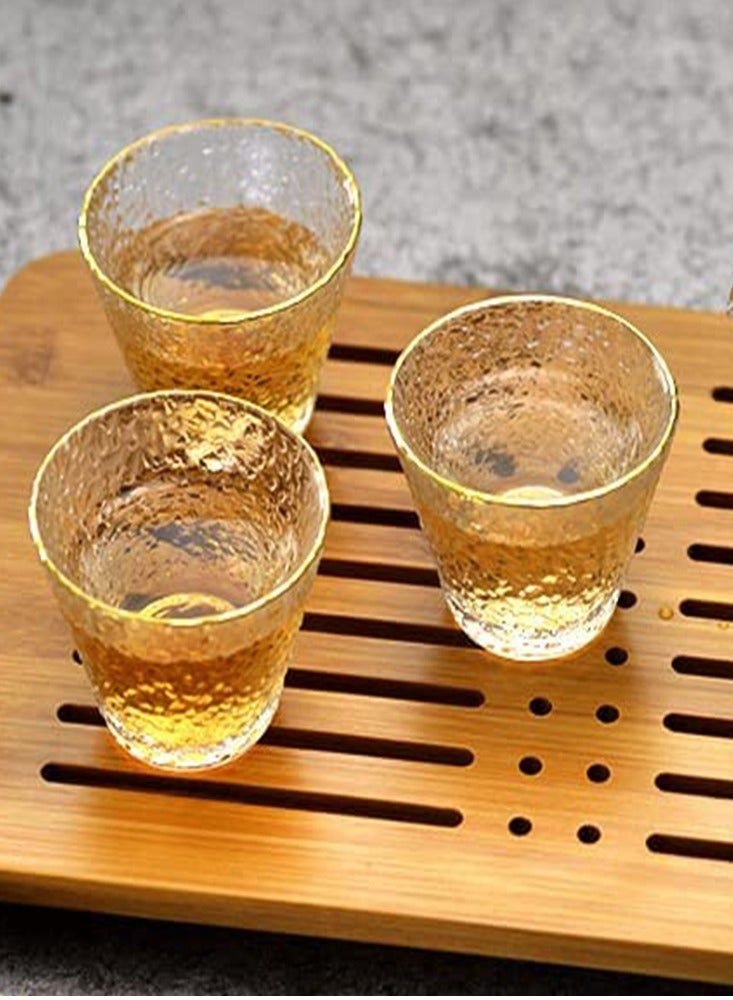 4 Pieces Of Glass Tea Bowl Elecdon Tea Cup Gold Rim Transparent Heat-Resistant Glass Special Drink Cup Coffee Cup