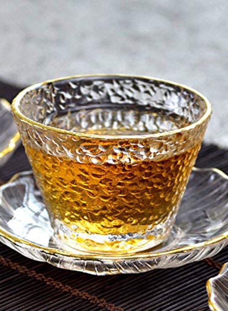 4 Pieces Of Glass Tea Bowl Elecdon Tea Cup Gold Rim Transparent Heat-Resistant Glass Special Drink Cup Coffee Cup