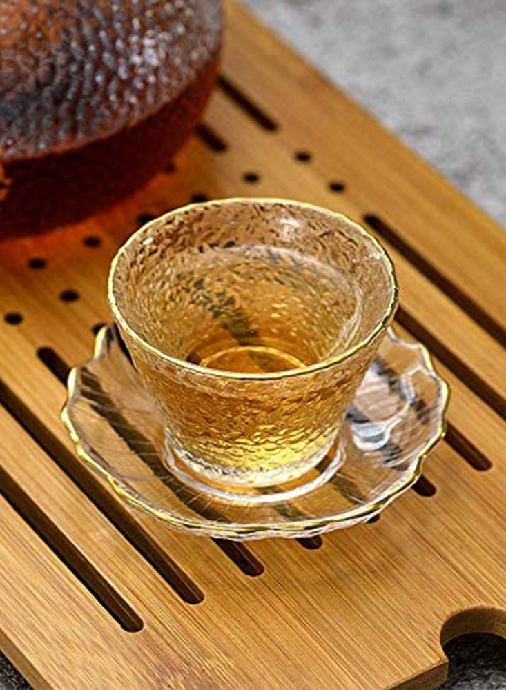 4 Pieces Of Glass Tea Bowl Elecdon Tea Cup Gold Rim Transparent Heat-Resistant Glass Special Drink Cup Coffee Cup