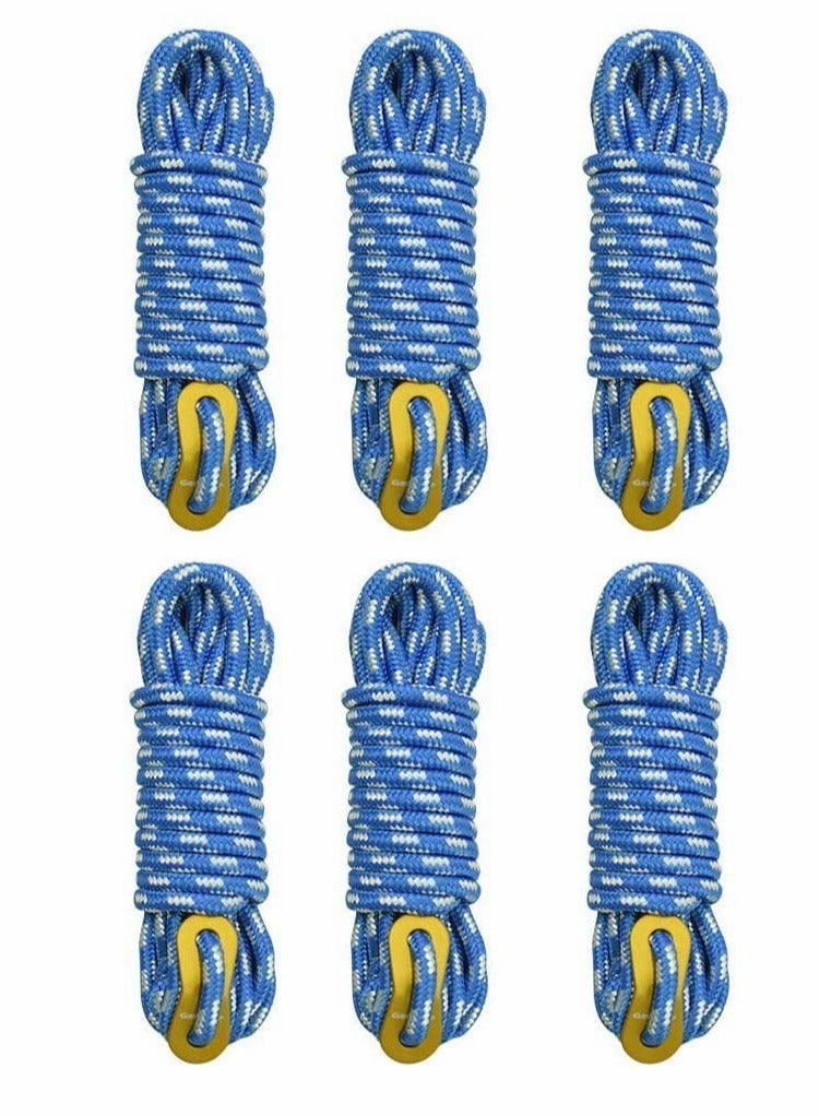 Tent Rope, Camping Guylines 5mm Ultralight Tent Cord Rope with Aluminum Tensioner Set of 6 Pack