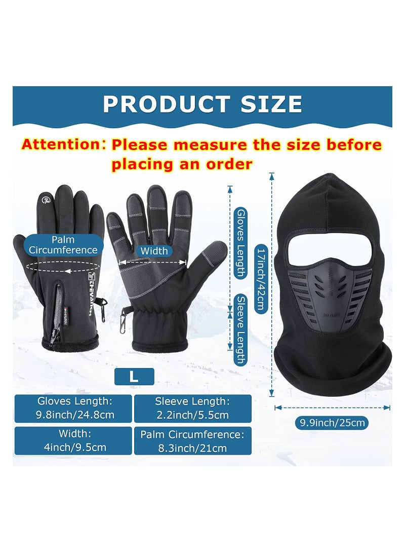 Winter Balaclava Face Mask with Ski Gloves, Cold Weather Full Ski Mask with Breathable Air Face Cover Touch Screen Gloves for Men Women Skiing, Riding (Black)