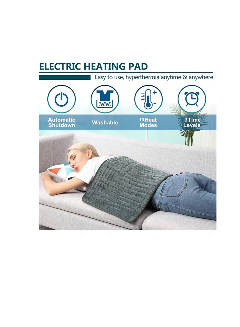 Heating Pad, Electric Heat Pad for Back Pain and Cramps Relief Electric Fast Heat Pad with 10 Heat Settings Auto Shut Off Machine Washable 12