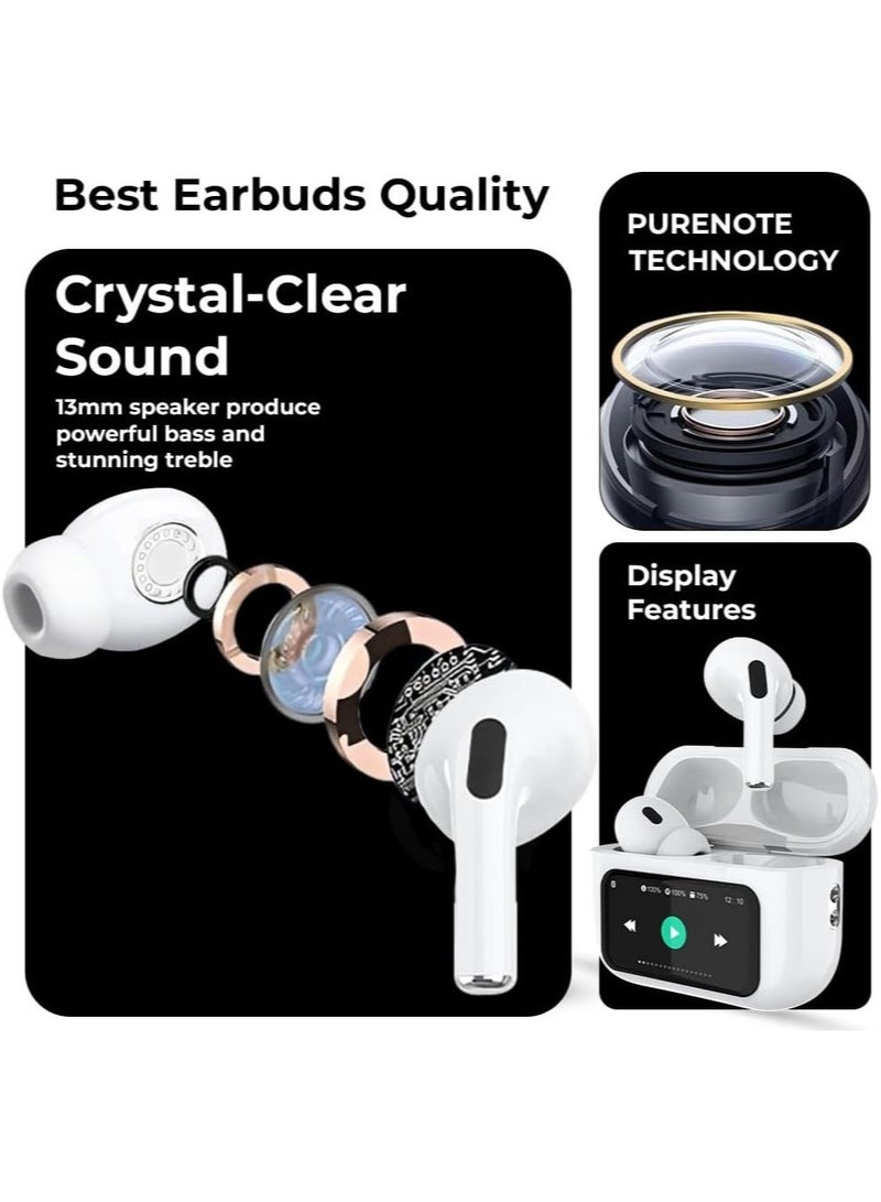 Wireless Screen Earbuds with Display Active Noise Cancelling Thumping Bass Multi Mode 5H Playtime Wireless Magsafe Charging Customized Sound Gaming Mode