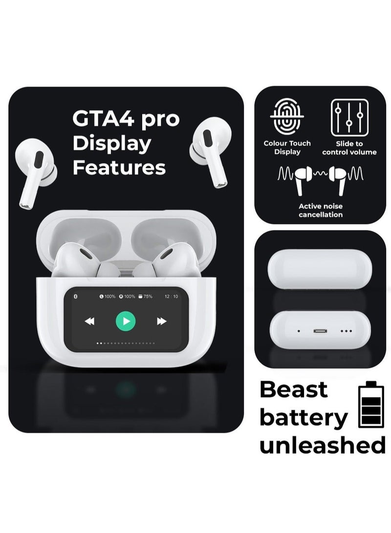 Wireless Screen Earbuds with Display Active Noise Cancelling Thumping Bass Multi Mode 5H Playtime Wireless Magsafe Charging Customized Sound Gaming Mode