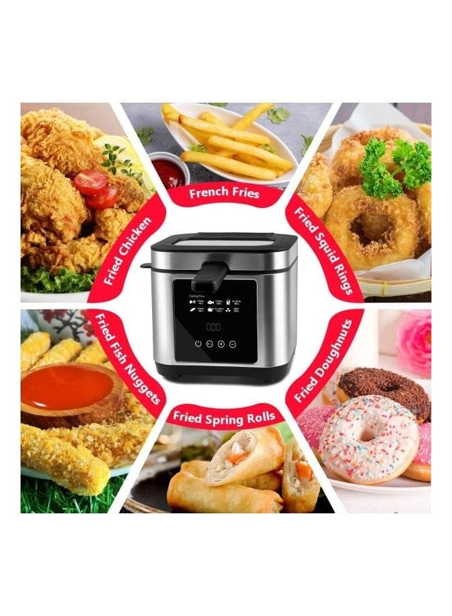 Digital Deep Fryer 1200W 2.5L Capacity with Over-Heat Protection, LED Touch Screen, 2-Hour Timer, Stainless Steel Body, Removable Lid, Large Viewing Window & Filter