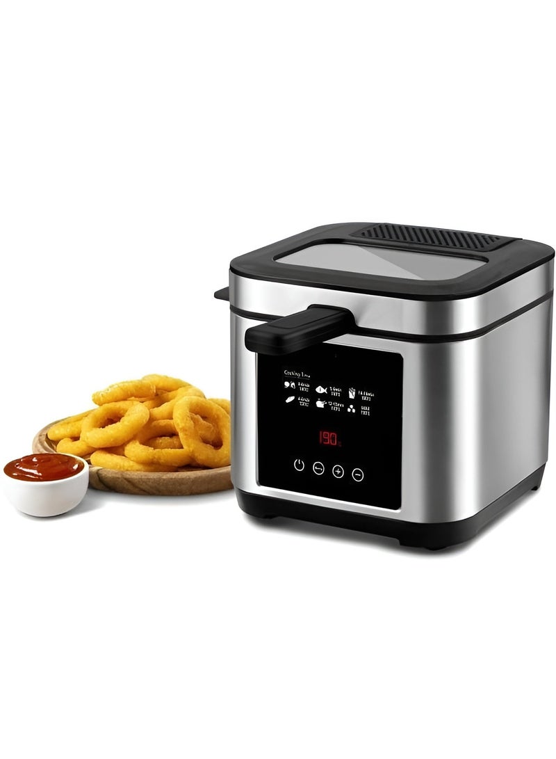 Digital Deep Fryer 1200W 2.5L Capacity with Over-Heat Protection, LED Touch Screen, 2-Hour Timer, Stainless Steel Body, Removable Lid, Large Viewing Window & Filter