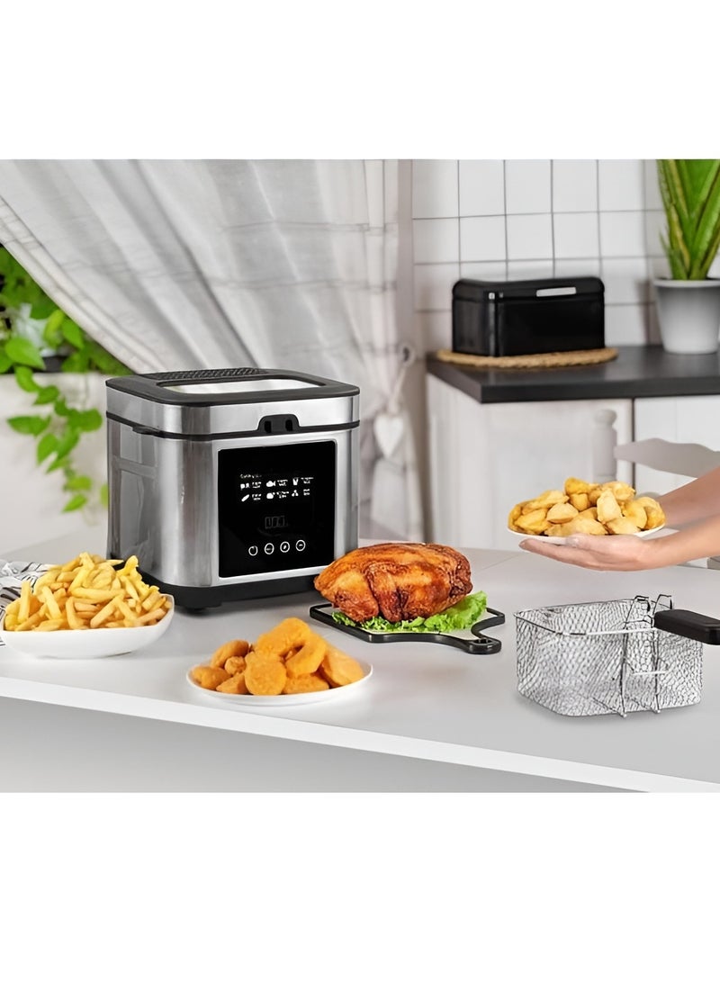 Digital Deep Fryer 1200W 2.5L Capacity with Over-Heat Protection, LED Touch Screen, 2-Hour Timer, Stainless Steel Body, Removable Lid, Large Viewing Window & Filter