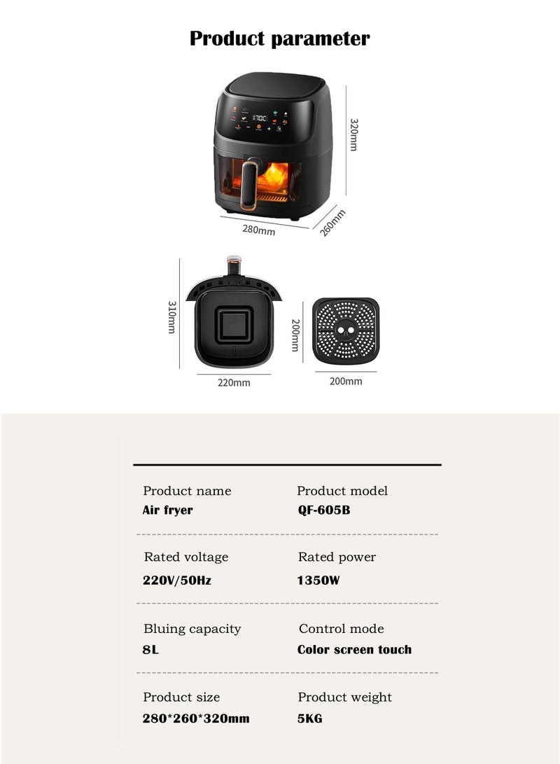 Air Fryers 6L Large Capacity Multi-Function Household Visible Circulating Hot Air Intelligent Touch Screen