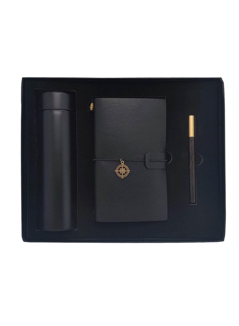 Office Gift Set for Men and Women, Smart Coffee Thermos Cup with Temperature Display, Diary Notebook A5 with Kraft Paper and Cards Holder with Pen at magnetic gift box Business Stationery Gift.