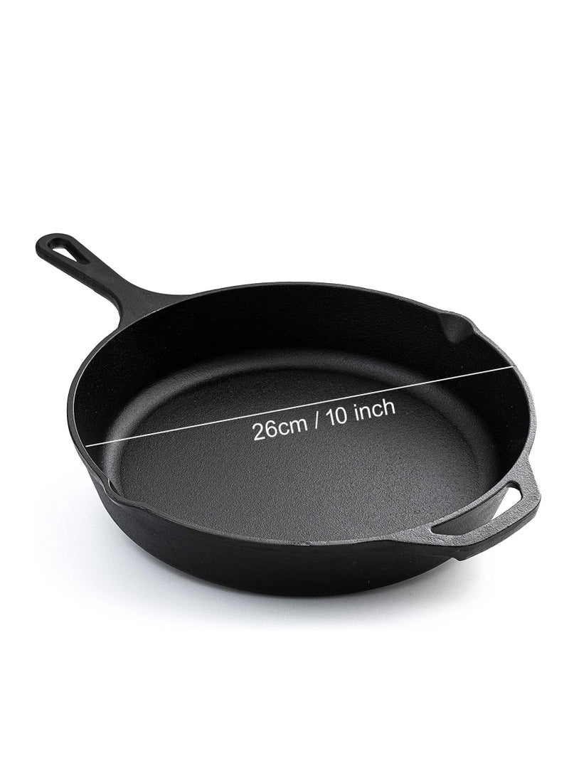 10.25 Inch Round Cast Iron Skillet Pre-Seasoned Skillet/Frying Pan - Black