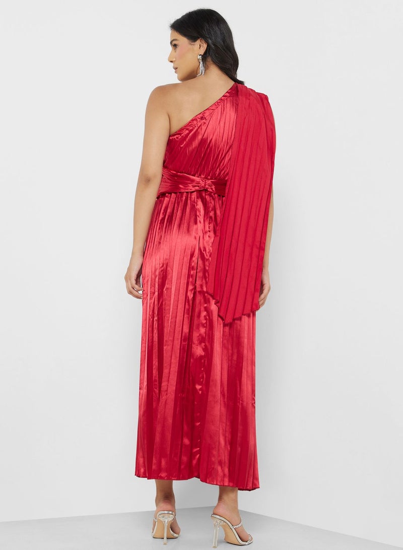 One Shoulder Pleated Dress