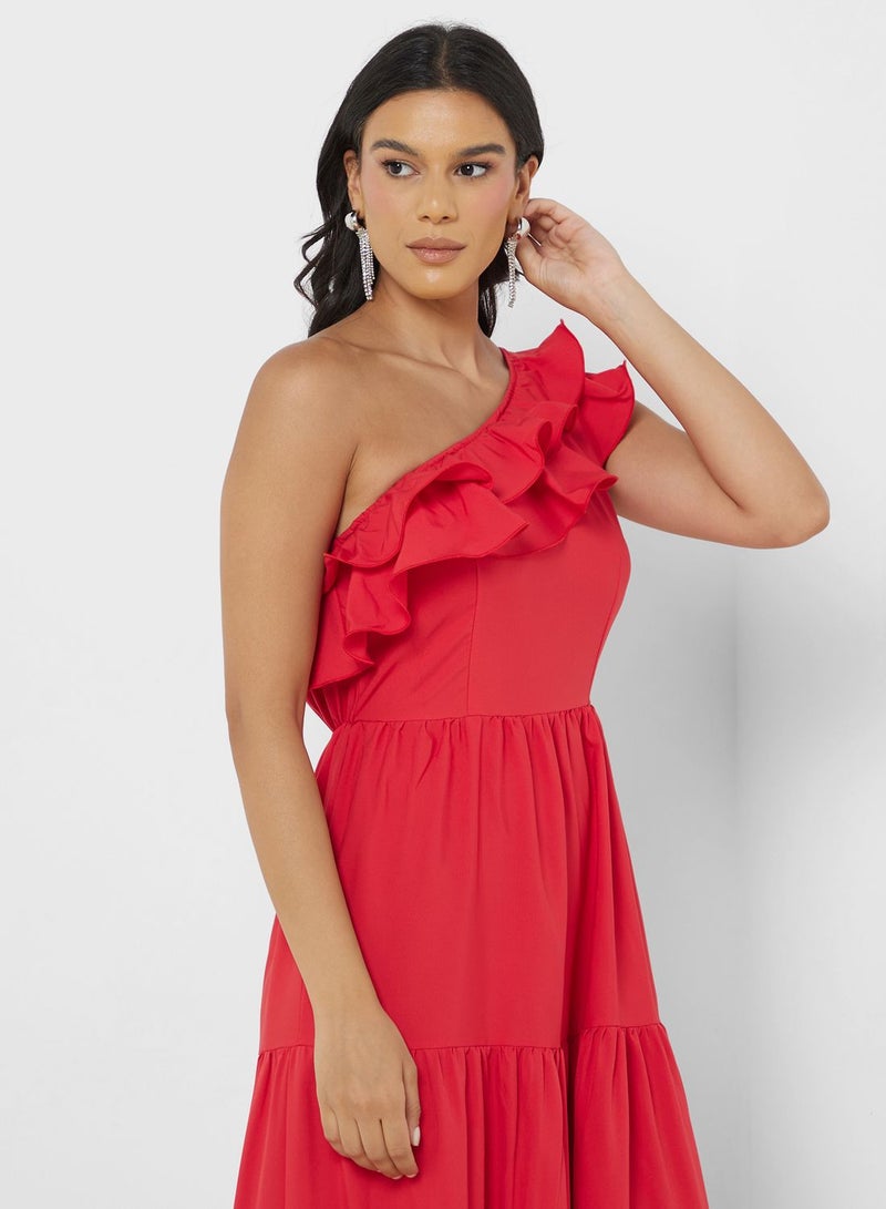 One Shouldered Ruffle Dress