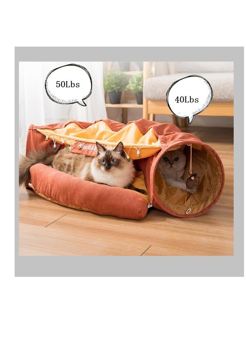 Cat Tunnel Bed,Removable and Washable Cat Toys Tunnel, Premium Multifunction 2-in-1 Pet Tunnel Tube 4 Colors (Brown)