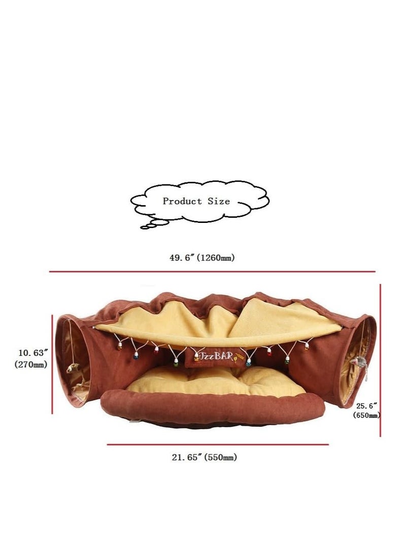 Cat Tunnel Bed,Removable and Washable Cat Toys Tunnel, Premium Multifunction 2-in-1 Pet Tunnel Tube 4 Colors (Brown)