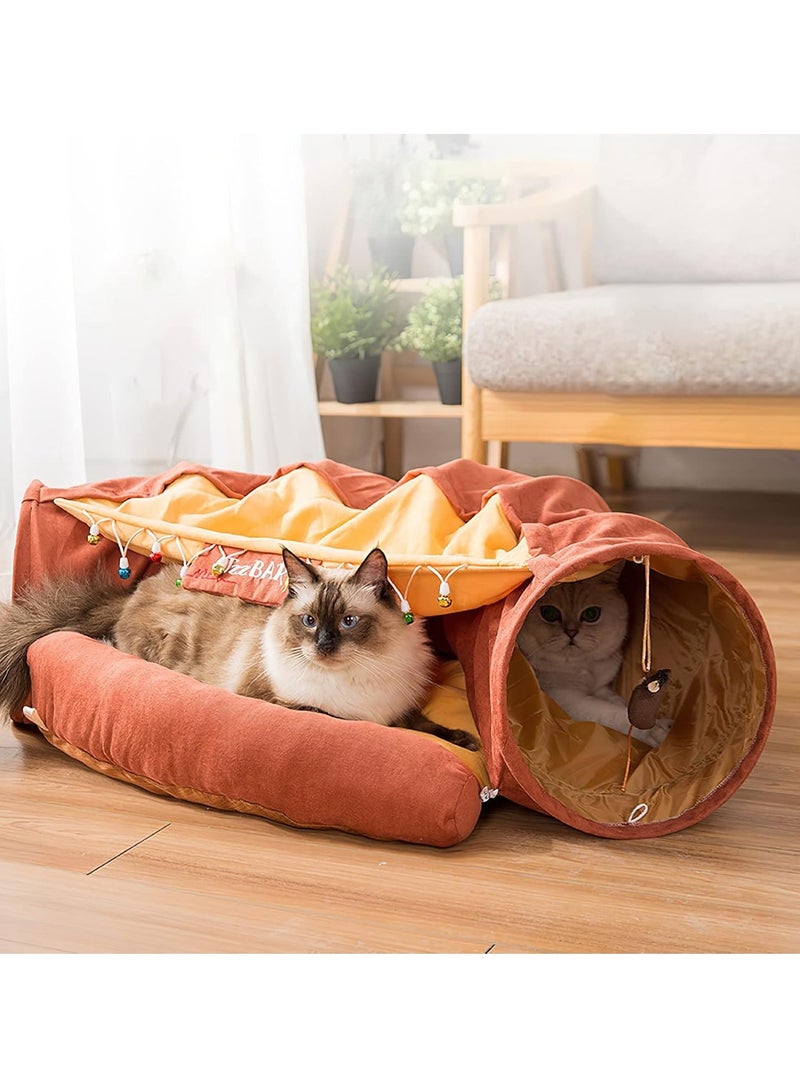 Cat Tunnel Bed,Removable and Washable Cat Toys Tunnel, Premium Multifunction 2-in-1 Pet Tunnel Tube 4 Colors (Brown)