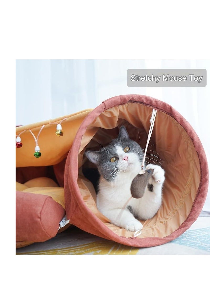 Cat Tunnel Bed,Removable and Washable Cat Toys Tunnel, Premium Multifunction 2-in-1 Pet Tunnel Tube 4 Colors (Brown)