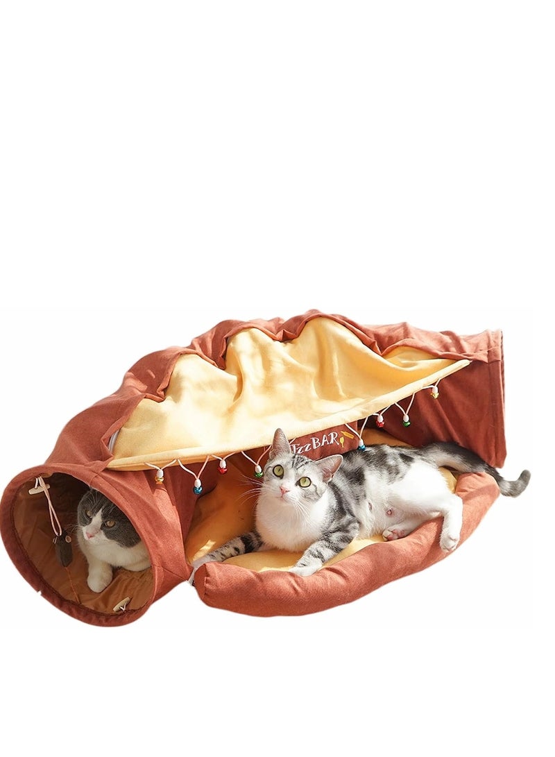 Cat Tunnel Bed,Removable and Washable Cat Toys Tunnel, Premium Multifunction 2-in-1 Pet Tunnel Tube 4 Colors (Brown)