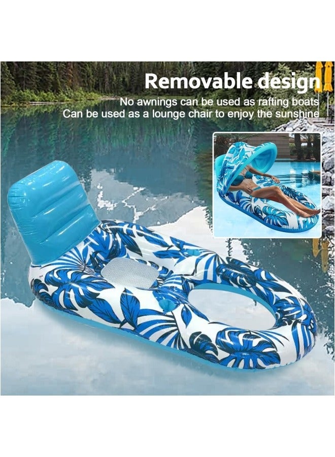 Pool Floats Adult Inflatable Swimming Pool Floats Lounger Chair with Canopy and Two Cup Holder Heavy Duty Pool Float Beach Pool Party Toys for Adults