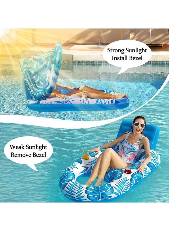 Pool Floats Adult Inflatable Swimming Pool Floats Lounger Chair with Canopy and Two Cup Holder Heavy Duty Pool Float Beach Pool Party Toys for Adults