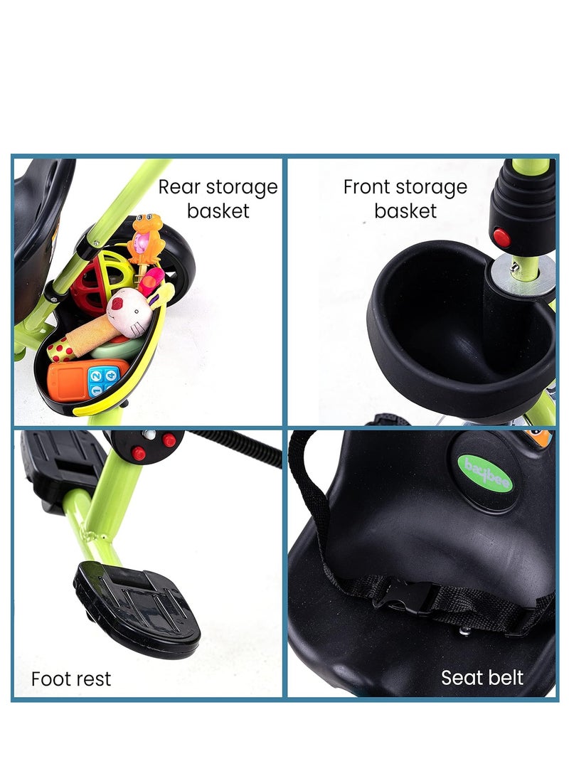 Baybee 2 In 1 Hero Baby Tricycle For Kids  Smart Plug And Play Kids Tricycle Cycle With Parental Push Handle & Storage Baskets Baby Tricycle Cycle For Kids 2 To 5 Years Boy Girl Green