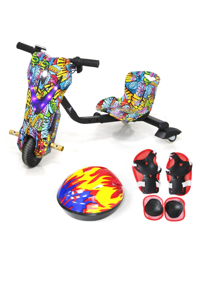 Drifting Electric Scooter for Kids & Adults - 350W Motor 36V Battery Bluetooth LED Headlights Safety Gear 6 inches Tires 10-25 km Range Small Grafiti