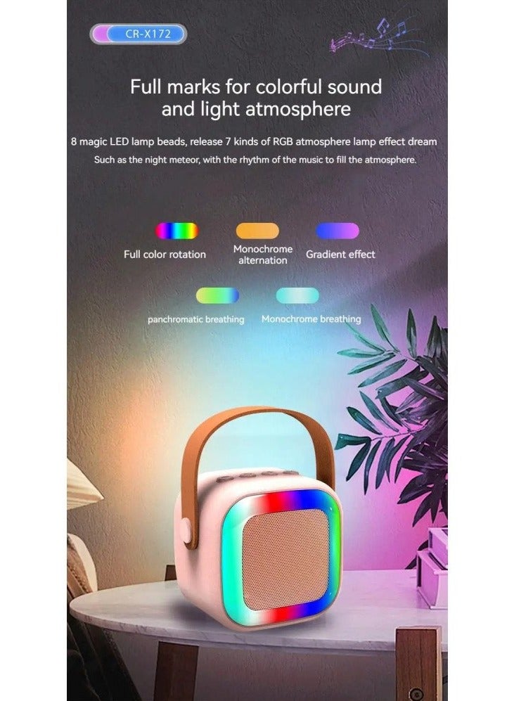 Kids Adults Mini Portable Bluetooth Colourful Karaoke Speaker with 2 Wireless Microphones and Dynamic Lights Birthday Gift Home KTV Outdoor Travel