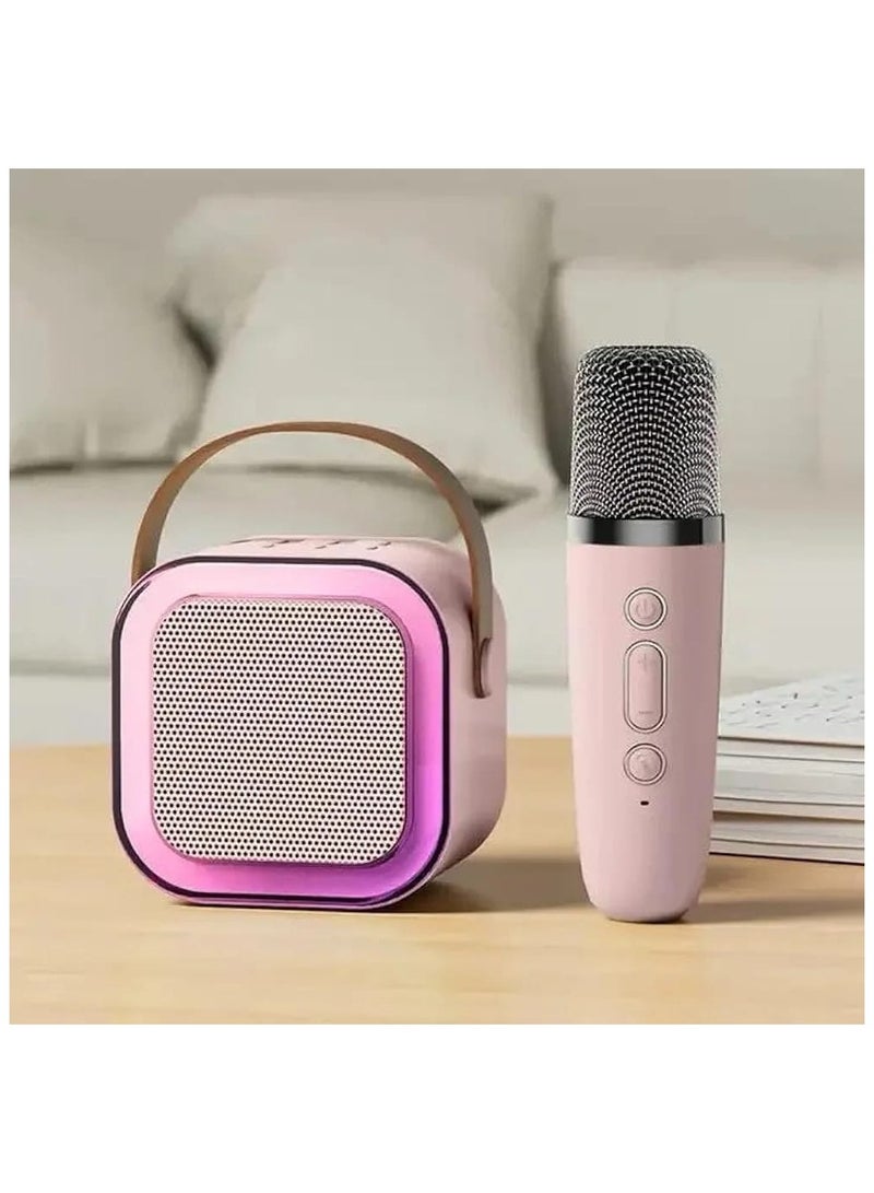 Kids Adults Mini Portable Bluetooth Colourful Karaoke Speaker with 2 Wireless Microphones and Dynamic Lights Birthday Gift Home KTV Outdoor Travel