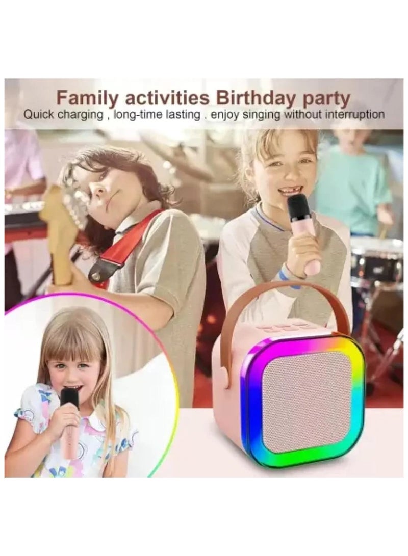 Kids Adults Mini Portable Bluetooth Colourful Karaoke Speaker with 2 Wireless Microphones and Dynamic Lights Birthday Gift Home KTV Outdoor Travel