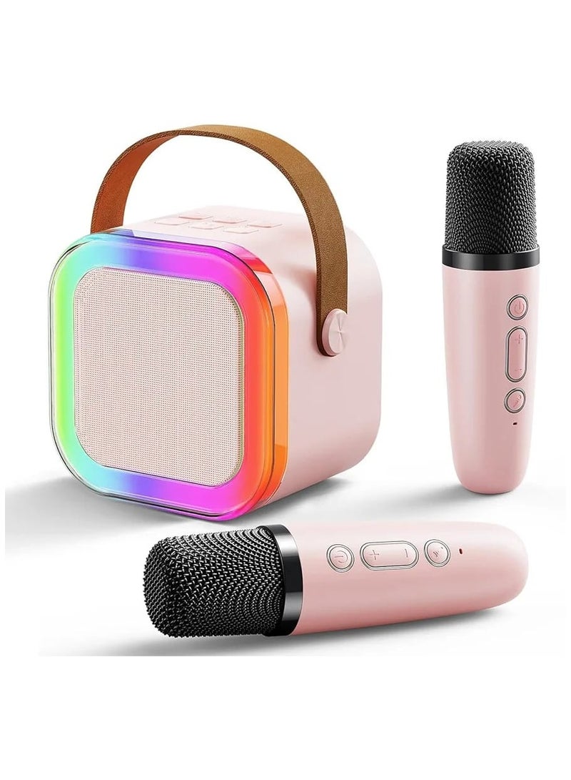 Kids Adults Mini Portable Bluetooth Colourful Karaoke Speaker with 2 Wireless Microphones and Dynamic Lights Birthday Gift Home KTV Outdoor Travel