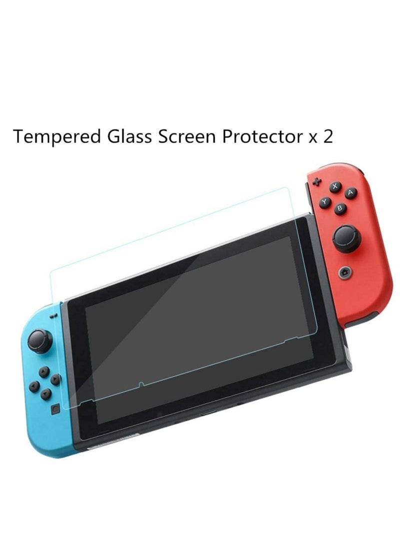 Carrying Case Compatible with Nintendo Switch/Switch OLED/Switch Lite with 2 Pack Tempered Glass Screen Protectors, Waterproof Design with 10 Game Card Slots & Accessory Pocket for Travel