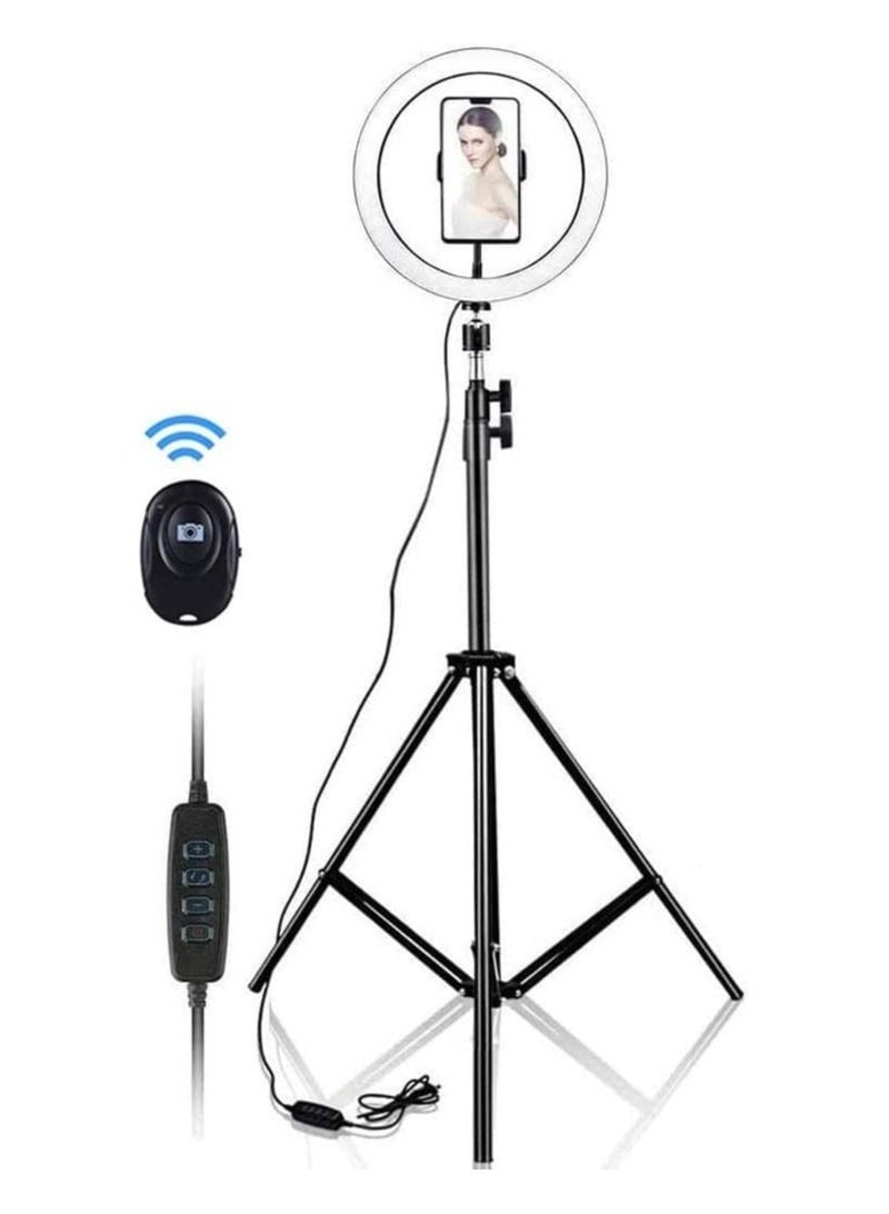 10 Inch Selfie Ring Light with 210CM Tripod & Cell Phone Holder & Bluetooth Remote Shutter for Live Stream, YouTube Video, Makeup