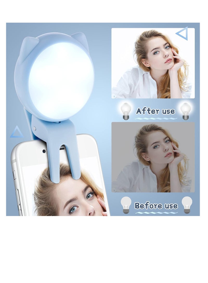 Selfie Ring Light Selfie Clip on Ring Light Mini Rechargeable 9 Level Adjustable Brightness Ring Light Portable Clip on Selfie Fill Light for Phone Laptop Video Photography Girl Makes up (Pink, Blue)