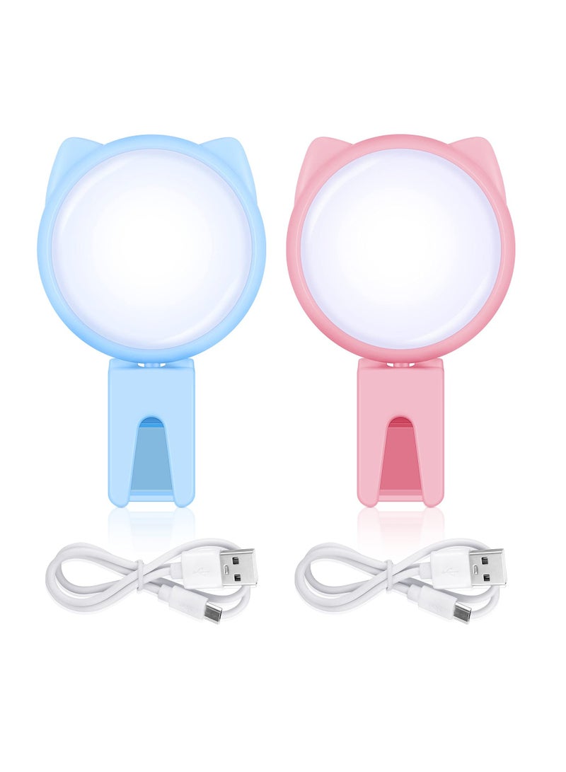 Selfie Ring Light Selfie Clip on Ring Light Mini Rechargeable 9 Level Adjustable Brightness Ring Light Portable Clip on Selfie Fill Light for Phone Laptop Video Photography Girl Makes up (Pink, Blue)