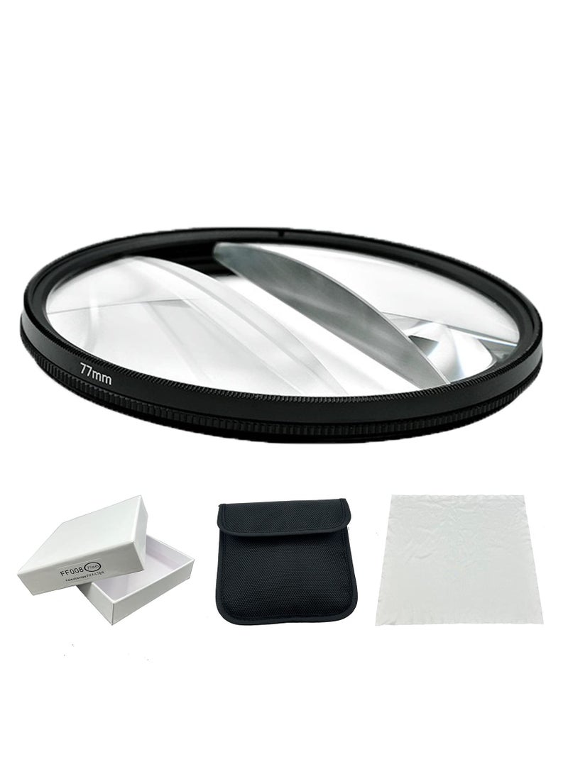 Camera Filter Accessories, 77mm Split Diopter Prism Camera Filter Double Glass Split Diopter Lens Filter Blur Zoom Center Filter for SLR Cameras Special Effect Filter